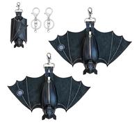 Leather Bat Coin Purse, Handmade Gothic Bat Coin Pouch with Foldable Wings, PU Leather Hanging Zippered Holder, Leather Suede Keychain Wallet for Bags & Belts (2PCS)