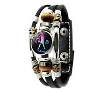 Leather Bracelet - Multilayer Beaded Wristband, Glow Accent, Adjustable | Beaded Wrist Cuff - Layered Accessory for Casual Outfits | Leather Straps, Luminous Details, Adjustable Fit, Daily Wear