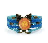 Leather Bracelets,Blue Rope en Yellow Ring of Life Tree Plant,Time Gemstone Multi-Layer Hand-Woven Glass Combination Jewelry Ladies Fashion European and American Jewelry