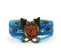 Leather Bracelets,Blue Rope Retro Compass Hour Hand,Time Gemstone Multi-Layer Hand-Woven Glass Combination Jewelry Ladies Fashion European and American Jewelry