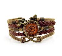 Leather Bracelets,Brown Rope Retro Compass Hour Hand,Time Gemstone Multi-Layer Hand-Woven Glass Combination Jewelry Ladies Fashion European and American Jewelry