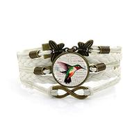 Leather Bracelets,White Rope, Hummingbird, Beautiful Animal,Time Gemstone Multi-Layer Hand-Woven Glass Combination Jewelry Ladies Fashion European and American Jewelry