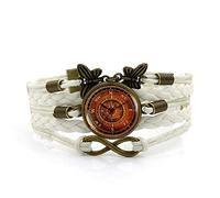 Leather Bracelets,White Rope Vintage Compass Hour Hand,Time Gemstone Multi-Layer Hand-Woven Glass Combination Jewelry Ladies Fashion European and American Jewelry