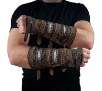 Leather Bracer Cuff - Medieval Arm Vambrace, Steampunk Gauntlet Guard | Adjustable Cosplay Wrist For Men Featuring Long Style Design and Strong Buckle Fastening, Ideal For Historical Costume
