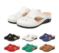 Leather Clogs for Women Closed Toe Orthopedic Backless Wedge Sandals Women's Arch Support Platform Slippers Hollow out Wide Fit Wedge Mules Sliders for Elderly Women Ladies