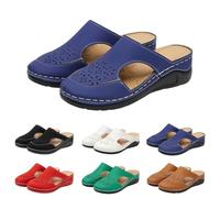Leather Clogs for Women Closed Toe Orthopedic Backless Wedge Sandals Women's Arch Support Platform Slippers Hollow out Wide Fit Wedge Mules Sliders for Elderly Women Ladies