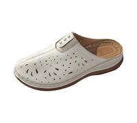 Leather Clogs for Women Closed Toe Orthopedic Wedge Sandals Women's Arch Support Backless Platform Slippers Wide Fit Wedge Mules Sliders for Elderly Women Ladies