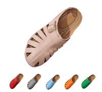 Leather Clogs for Women UK with Arch Support Orthopedic Sliders Mule Cushioned Insole Walking Low Wedge Closed Toe Shoes Summer Slip on Backless Wide Fit Ladies Soft Anti Slip Hollow out Sandals