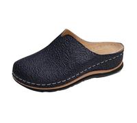 Leather Clogs for Women UK with Arch Support Orthopedic Sliders Mule Cushioned Insole Walking Low Wedge Closed Toe Shoes Summer Slip on Backless Wide Fit Elderly Ladies Anti Slip Sandals