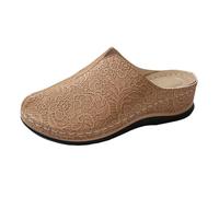 Leather Clogs for Women UK with Arch Support Orthopedic Sliders Mule Cushioned Insole Walking Low Wedge Closed Toe Shoes Summer Slip on Backless Wide Fit Elderly Ladies Anti Slip Sandals