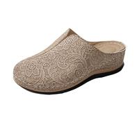 Leather Clogs for Women UK with Arch Support Orthopedic Sliders Mule Cushioned Insole Walking Low Wedge Closed Toe Shoes Summer Slip on Backless Wide Fit Elderly Ladies Anti Slip Sandals