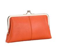 Leather Coin Purse Kiss Lock, Car Coin Holder Pouch, PU Leather Large Capacity Elegant Vintage Credit Card Slot, Coin Purse for Men, Stylish and Practical Coin Wallet for Everyday Use, Orange1,