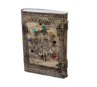 Leather Crafter's Gran diario de cuero con árbol de la vida, libro de sombras en blanco de piedra, diario medieval renacentista hecho a mano, cuaderno medieval antiguo de hechizos paganos, diario de