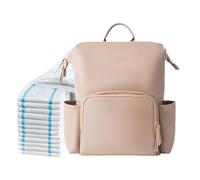 Leather Diaper Bag Backpack, Water Resistant Travel Kids Pouch, 16.14x13.78x7.87 inches Stylish PU Leather Mommy Daypack for Parents, Spacious and Multi Functional Baby Care Bag