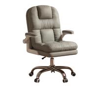 Leather Executive Office Chair with Flip-up Armrest Tall Computer Desk Chairs,Lumber Support Swivel Task Chairs with Wheels and Latex Seat(Grigio)