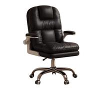 Leather Executive Office Chair with Flip-up Armrest Tall Computer Desk Chairs,Lumber Support Swivel Task Chairs with Wheels and Latex Seat(Nero)