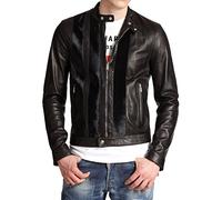 Leather Junction Uomo Originale Giacca en Pelle Di Agnello Nero Slim Motorino Biker Giacca NLJUK286 - negro - Small