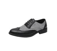 Leather Lace-up Oxford Shoes for Men Wingtip Two-Tone Patchwork Brogues Punched Toes Slip-on Fashionable Casual Business(Noir,41 EU)