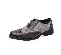 Leather Lace-up Oxford Shoes for Men Wingtip Two-Tone Patchwork Brogues Punched Toes Slip-on Fashionable Casual Business(Brown,44.5 EU)