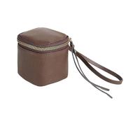 Leather Makeup Bag, Small Cosmetic Bag, PU Leather Space-Saving Beauty Case, Square Vintage Toiletry Pouch, Lipstick X Coins Zip Storage, Compact Size, 3.94 x 2.76 x 3.54Inches