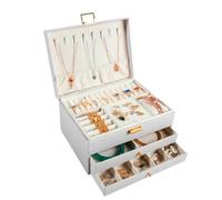 Leather Multi-functional Three-layer Drawer Type Jewelry Box Necklace Earrings Ring Storage para Joyas y Pendientes(White)