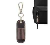 Leather Pen Holder - Portable Anti-Lost Storage Case for Pens and Keys | Pu Leather Keychain Organizer with Separate Closure, Compact Desk Accessory for Home School, 7.3x2.8cm Black Brown Dark Coffee