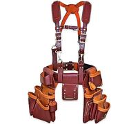 Leather PRO-19 - Cinturón de herramientas de cuero de grano completo 100 % auténtico, cinturón de herramientas con tirantes, cómodas bolsas de herramientas de soporte de espalda con tirantes para
