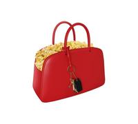 Leather Red Popcorn Bag, Fashion Handbag Style Top Handle Snack Container, for Party, Pool, Travel (Red)