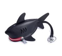 Leather Shark Shape Key Pouch,Multi-Functional Mini Coin Purse Keychain with Lanyard,Universal Key Case for Car & Household (Black Red)