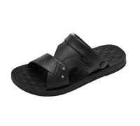 Leather Slipper Sandals Hombre Transpirable,Wide Fit Sliders,Verano Playa Shower Slip on Flat Slides,Lightweight Platform Orthopedic Walking Mules,Verano Shoes Flip Flops(Black, 44)