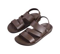 Leather Slippers Hombre Transpirable,Wide Fit Sliders Sandals,Verano Playa Shower Slip on Flat Slides,Lightweight Platform Orthopedic Walking Mules,Verano Shoes Flip Flops(Brown, 43)