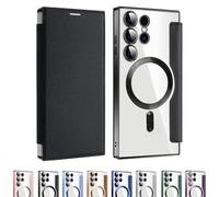 Leather Textured Flip Phone Case for Samsung Galaxy S25 S24 S23 S22 Ultra Plus Series, Card Clip Wallet PU Leather Case, for Samsung Mobile Phone Case (S25,Black)
