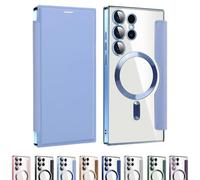 Leather Textured Flip Phone Case for Samsung Galaxy S25 S24 S23 S22 Ultra Plus Series, Card Clip Wallet PU Leather Case, for Samsung Mobile Phone Case (S25,Light Blue)