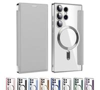 Leather Textured Flip Phone Case for Samsung Galaxy S25 S24 S23 S22 Ultra Plus Series, Card Clip Wallet PU Leather Case, for Samsung Mobile Phone Case (S23FE,Gray)
