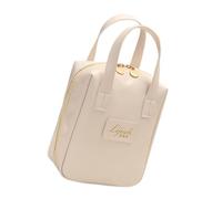 Leather Toiletry Bag, Travel Makeup Cosmetic Bag, Toiletry Pouch with Divider, Portable Organizer Purse, 5.91x3.15x7.09 Inch Ideal for Everyday Use, White, Pink and Dark Brown