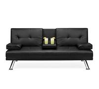 Leather Upholstered Convertible Sofa Bed Futon W/ 2 Cupholders Comfortable Simple Assembly (Color : E) (D)