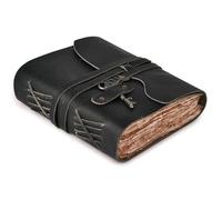 LEATHER VILLAGE Diario de cuero vintage - 200 papel vintage hecho a mano con borde de cubierta - Diario encuadernado de cuero para mujeres y hombres - Cierre de llave vintage - Libro de sombras -