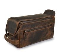 LEATHER VILLAGE Dopp-Kit-2, Marrón desteñido, 10"X6", Bolsa de cuero hecha a mano