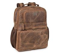 LEATHER VILLAGE - Mochila de piel clásico para portátil para hombres y mujeres, bolsa de negocios profesional para portátil de 17 pulgadas, mochila de viaje y senderismo con correa de carretilla