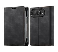 Leather Wallet Case for iPhone Duo with Card Holder, with Stand (Black) | Folio Phone Cover for Apple Duo, Fold Case with Kickstand, Protect The Hinge, Protect The Screen