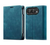 Leather Wallet Case for iPhone Duo with Card Holder, with Stand (Blue) | Folio Phone Cover for Apple Duo, Fold Case with Kickstand, Protect The Hinge, Protect The Screen
