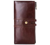Leather Wallets for Men Long Bifold Wallet Zip Around Clutch Travel Purse(Black)