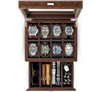 Leather Watch Box for Men - 8 Slot Organizer for Large or Small Men?s Watches | Luxury Watch Case with Valet Drawer for Jewelry, Watch Band & Cufflink Storage | Watch Holder Display Stand for Dresser