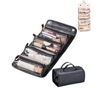 Leather Waterproof Cosmetic Bag Detachable 4 In 1, Leather Waterproof Rollup Cosmetic Bag, Compact Toiletry Bag (Black)