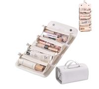 Leather Waterproof Cosmetic Bag Detachable 4 In 1, Leather Waterproof Rollup Cosmetic Bag, Compact Toiletry Bag (White)