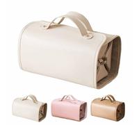 Leather Waterproof Cosmetic Bag,Portable 4-In-1 Foldable Cosmetic Bag,Detachable Large Capacity Makeup Organizer Toiletry Bag,Multi-Compartment Travel Accessories Makeup Case (White)