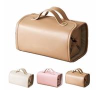 Leather Waterproof Cosmetic Bag,Portable 4-In-1 Foldable Cosmetic Bag,Detachable Large Capacity Makeup Organizer Toiletry Bag,Multi-Compartment Travel Accessories Makeup Case (Brown)