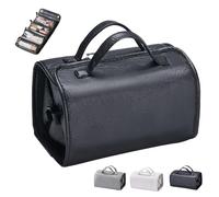 Leather Waterproof Cosmetic Bag, Portable Leather Waterproof Cosmetic Bag, Leather Waterproof Cosmetic Bag Detachable 4 in 1, Makeup Bag with Compartments for Women (Black)