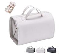Leather Waterproof Cosmetic Bag, Portable Leather Waterproof Cosmetic Bag, Leather Waterproof Cosmetic Bag Detachable 4 in 1, Makeup Bag with Compartments for Women (White)