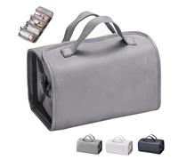 Leather Waterproof Cosmetic Bag, Portable Leather Waterproof Cosmetic Bag, Leather Waterproof Cosmetic Bag Detachable 4 in 1, Makeup Bag with Compartments for Women (Grey)